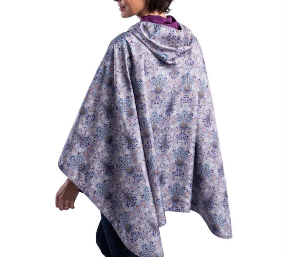 RainCaper Hooded Rain Cape Floral Purple Waterproof Travel Poncho One Size